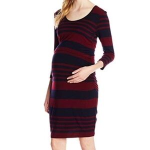 Ripe Maternity Stripe Lift Up Overlay Nursing Dress. Dark Navy/Red Size Small
